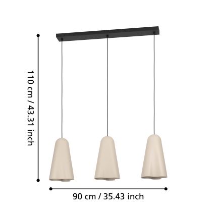 Eglo - Hanglamp aan een koord 3xE27/40W/230V beige