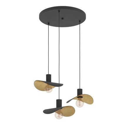 Eglo - Hanglamp aan een koord 3xE27/40W/230V zwart/goud