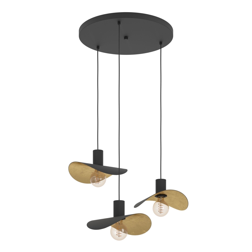 Eglo - Hanglamp aan een koord 3xE27/40W/230V zwart/goud