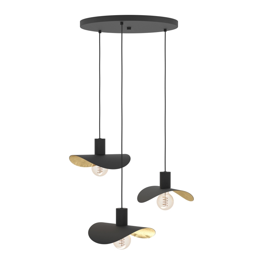 Eglo - Hanglamp aan een koord 3xE27/40W/230V zwart/goud