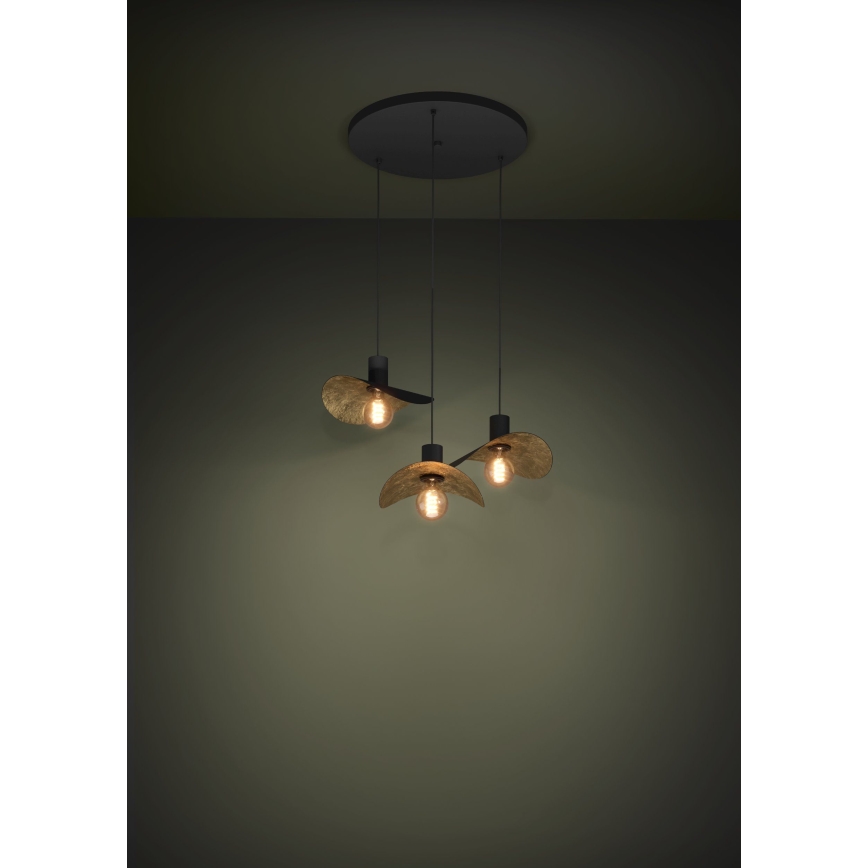 Eglo - Hanglamp aan een koord 3xE27/40W/230V zwart/goud