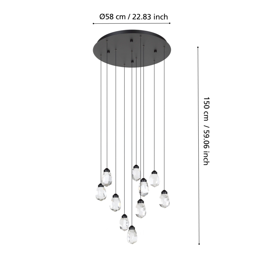 Eglo - Dimbare LED hanglamp aan een koord 10xLED/3W/230V 3000K zwart/doorzichtig