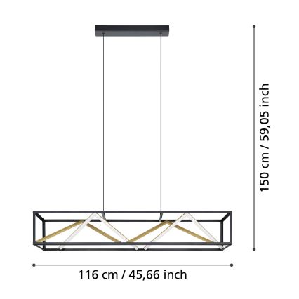 Eglo - Dimbare LED hanglamp aan een koord LED/46W/230V 2700-6500K zwart/goud + afstandsbediening