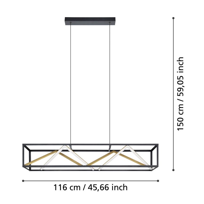 Eglo - Dimbare LED hanglamp aan een koord LED/46W/230V 2700-6500K zwart/goud + afstandsbediening