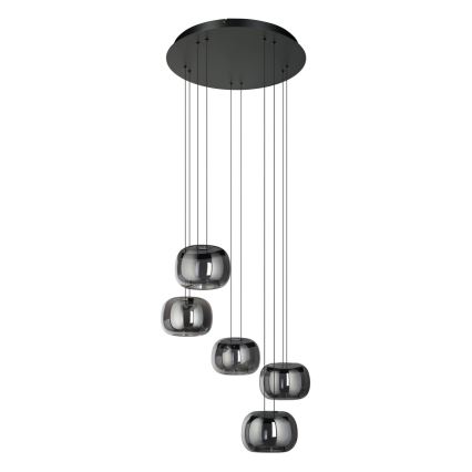 Eglo - LED-dimbare pendellamp aan snoer 5xLED/5,8W/230V zwart/gerookt glas