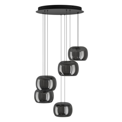 Eglo - LED-dimbare pendellamp aan snoer 5xLED/5,8W/230V zwart/gerookt glas