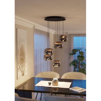 Eglo - LED-dimbare pendellamp aan snoer 5xLED/5,8W/230V zwart/gerookt glas