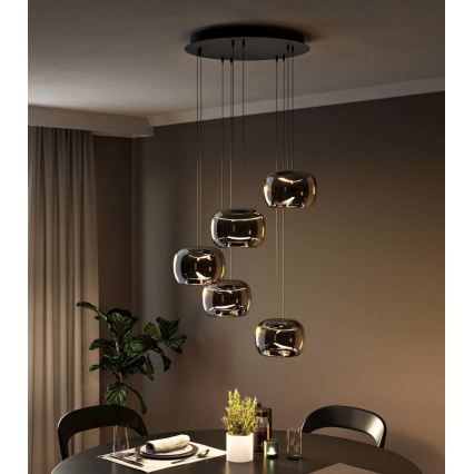 Eglo - LED-dimbare pendellamp aan snoer 5xLED/5,8W/230V zwart/gerookt glas