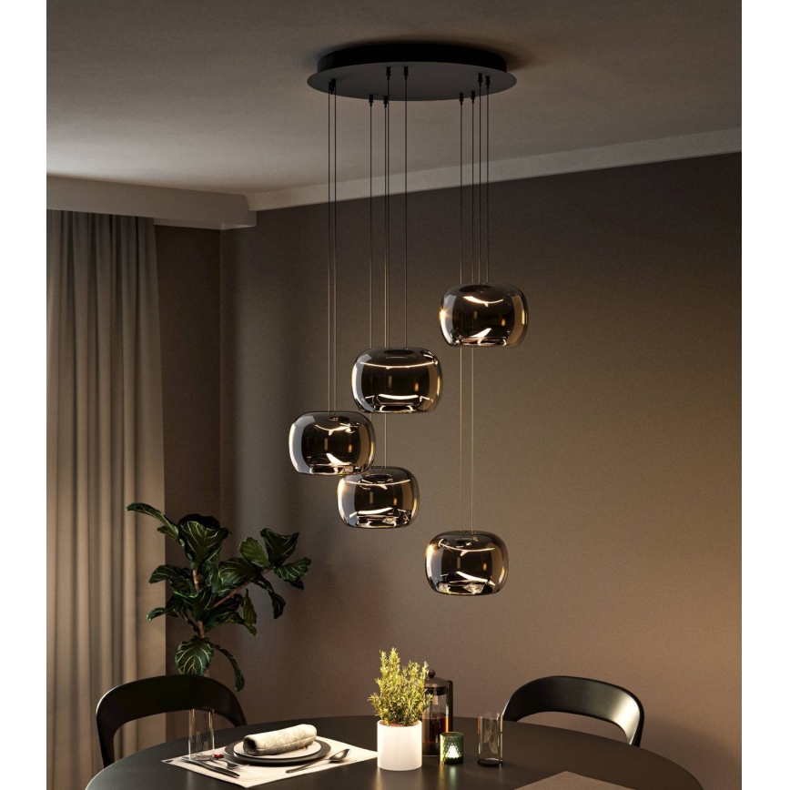 Eglo - LED-dimbare pendellamp aan snoer 5xLED/5,8W/230V zwart/gerookt glas