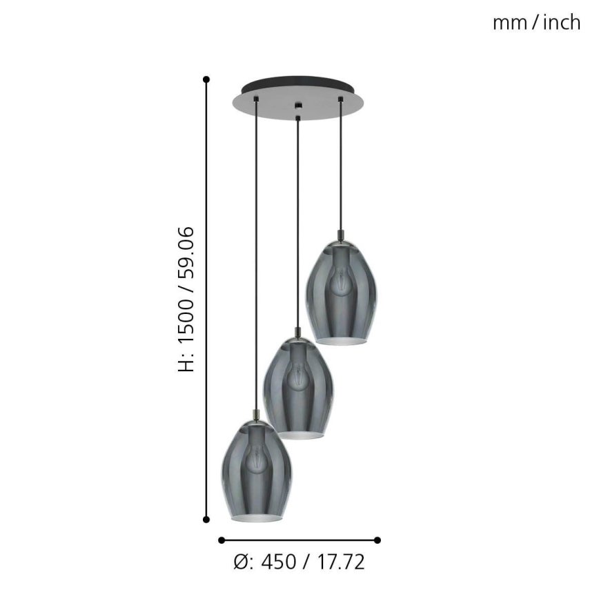 Eglo - Hanglamp aan een koord 3xE27/60W/230V gerookt