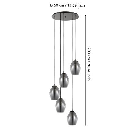 Eglo - Hanglamp aan een koord 5xE27/60W/230V gerookt