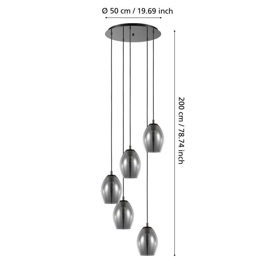 Eglo - Hanglamp aan een koord 5xE27/60W/230V gerookt