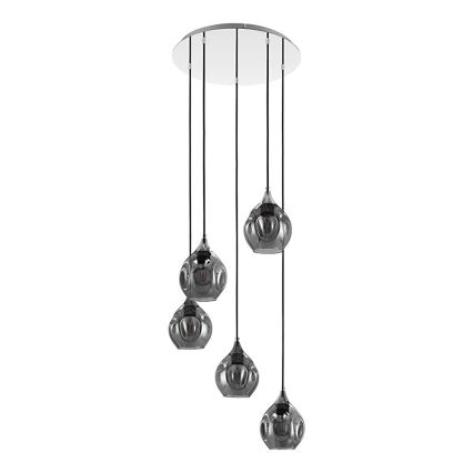 Eglo 39682 - BREGALLA hanglamp aan kabel, 5xE27/40W/230V, zwart/gerookt glas