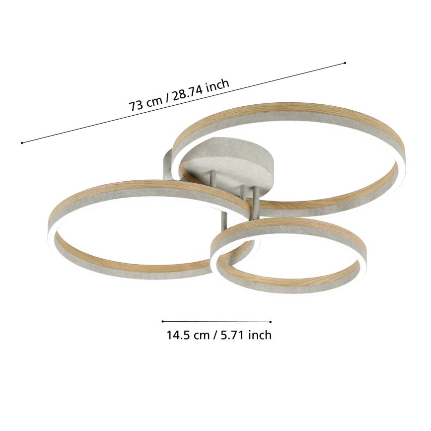 Eglo - Dimbare LED bevestigde hanglamp LED/12,5W/230V + 2xLED/15,5W 3000K grijs/eiken