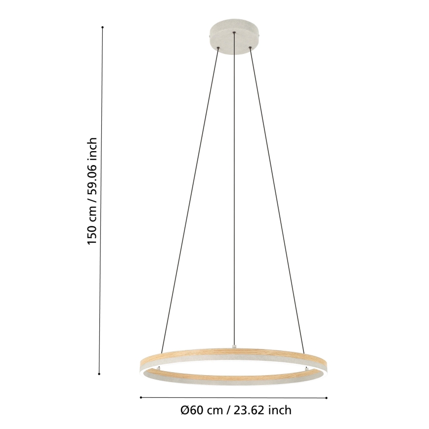 Eglo - Dimbare LED hanglamp aan een koord LED/36W/230V 3000K grijs/eiken