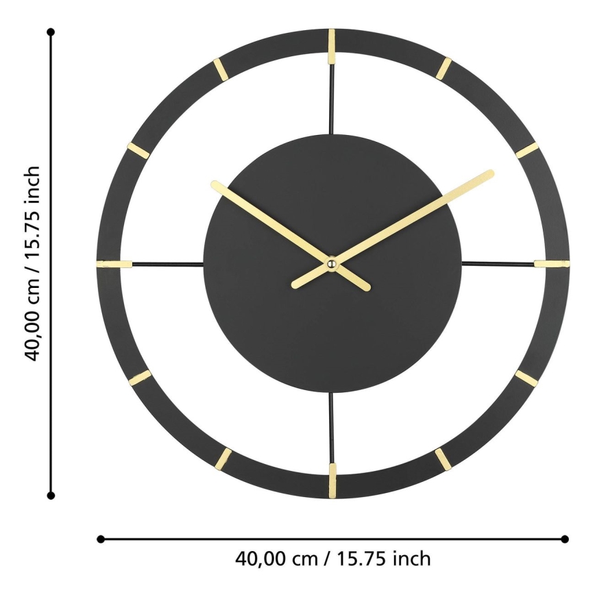 Eglo - Wand klok 1xAA diameter 40 cm zwart/goud