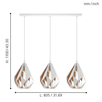 Eglo - 3 Hanglampen aan koord 3x E27 / 60W / 230V