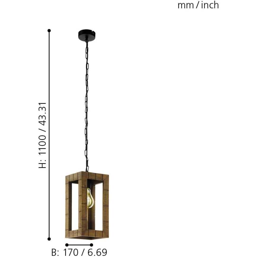 Eglo 43105 - Hanglamp aan ketting TAKHIRA 1xE27/60W/230V esdoorn