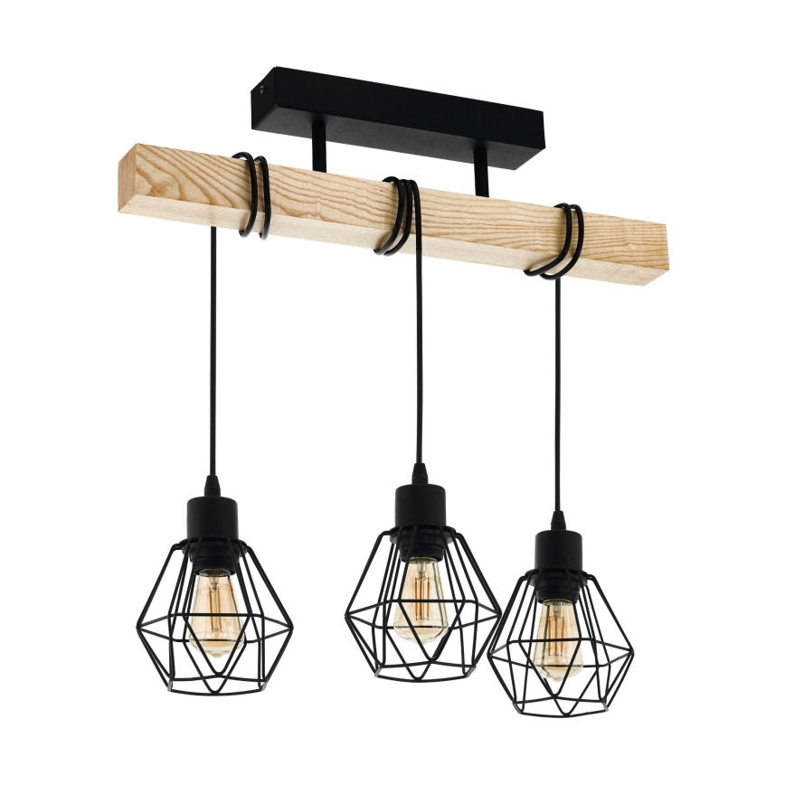 Eglo - Bevestigde hanglamp TOWNSHEND 3xE27/60W/230V grenen