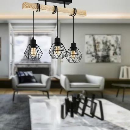 Eglo - Bevestigde hanglamp TOWNSHEND 3xE27/60W/230V grenen