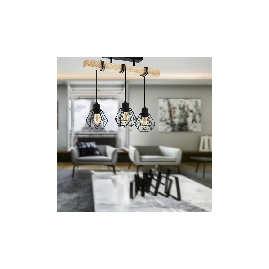 Eglo - Bevestigde hanglamp TOWNSHEND 3xE27/60W/230V grenen