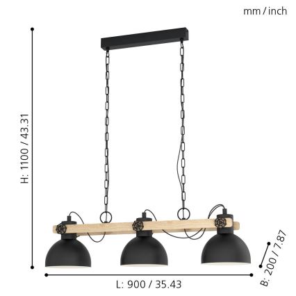 Eglo - Hanglamp aan ketting 3x E27 / 28W / 230V