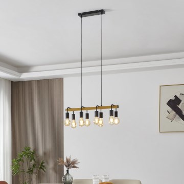 Eglo 43316 - Kabelhanglamp ERRIBERA 8xE27/40W/230V eik/zwart