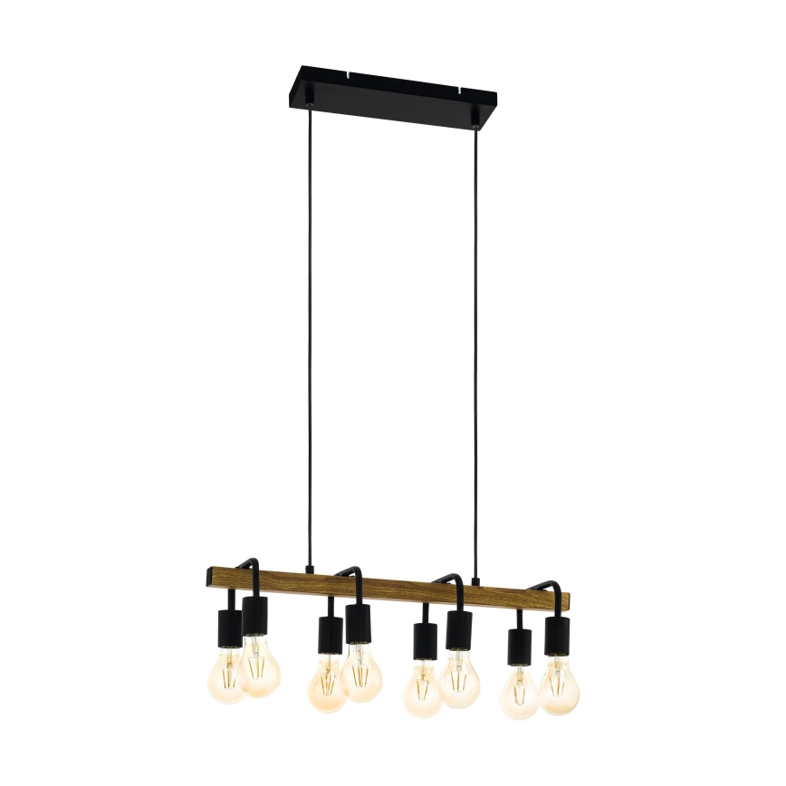 Eglo 43316 - Kabelhanglamp ERRIBERA 8xE27/40W/230V eik/zwart