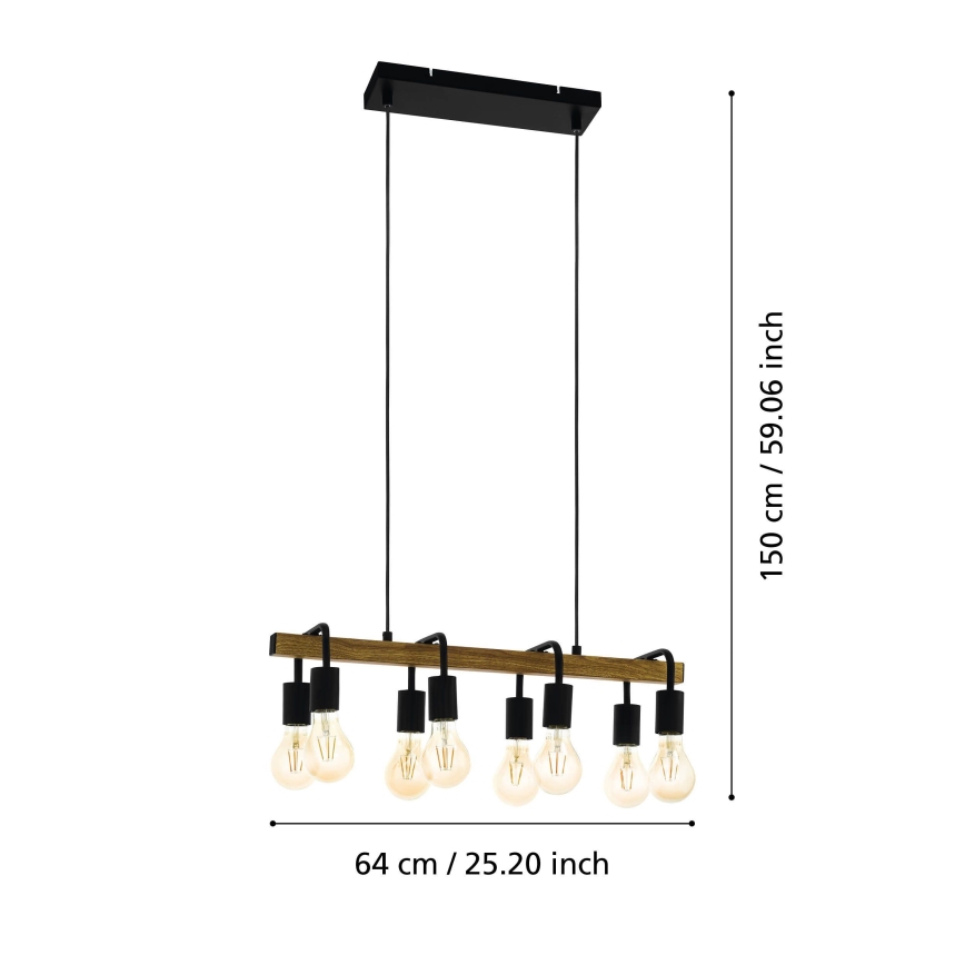 Eglo 43316 - Kabelhanglamp ERRIBERA 8xE27/40W/230V eik/zwart