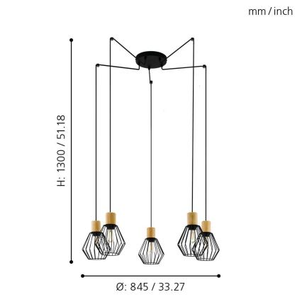 Eglo - Hanglamp aan een koord 5xE27/60W/230V spin