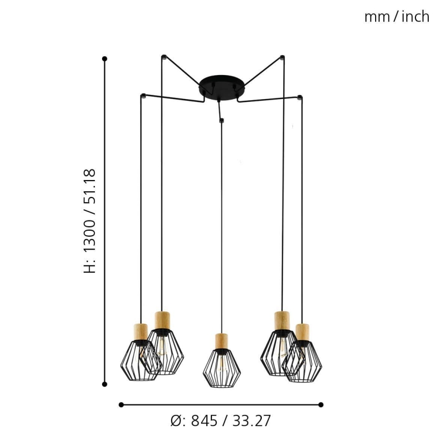 Eglo - Hanglamp aan een koord 5xE27/60W/230V spin