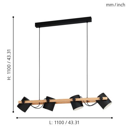 Eglo - Hanglamp aan koord 4xE27/28W/230V