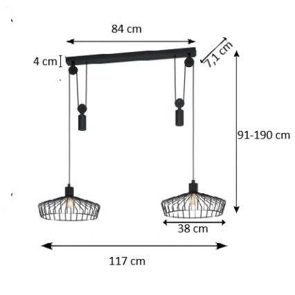 Eglo 43438 - Hanglamp met kabel WINKWORTH 2xE27/40W/230V