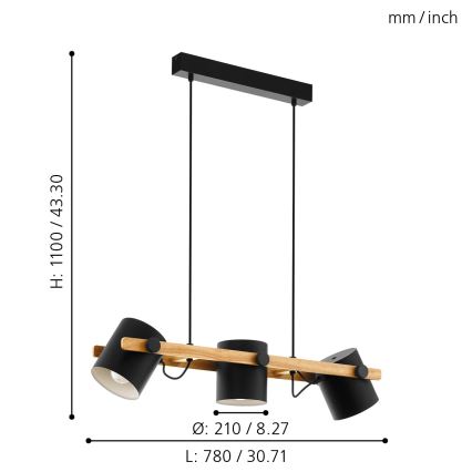 Eglo - Hanglamp aan een koord 3xE27/60W/230V
