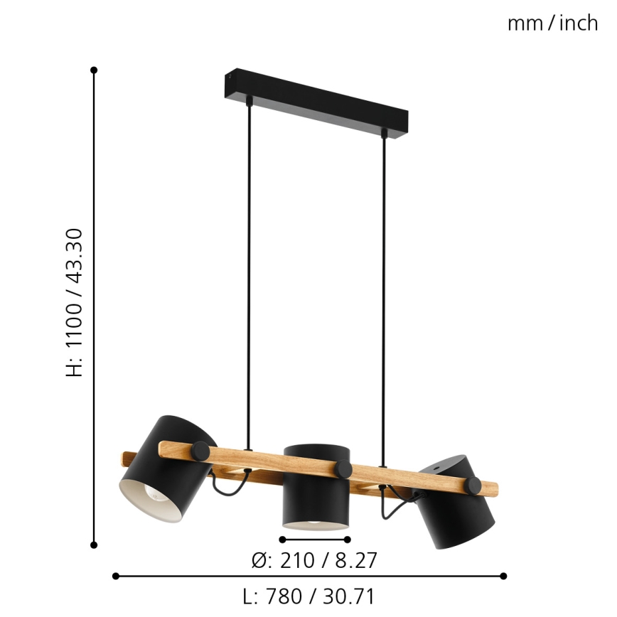 Eglo - Hanglamp aan een koord 3xE27/60W/230V
