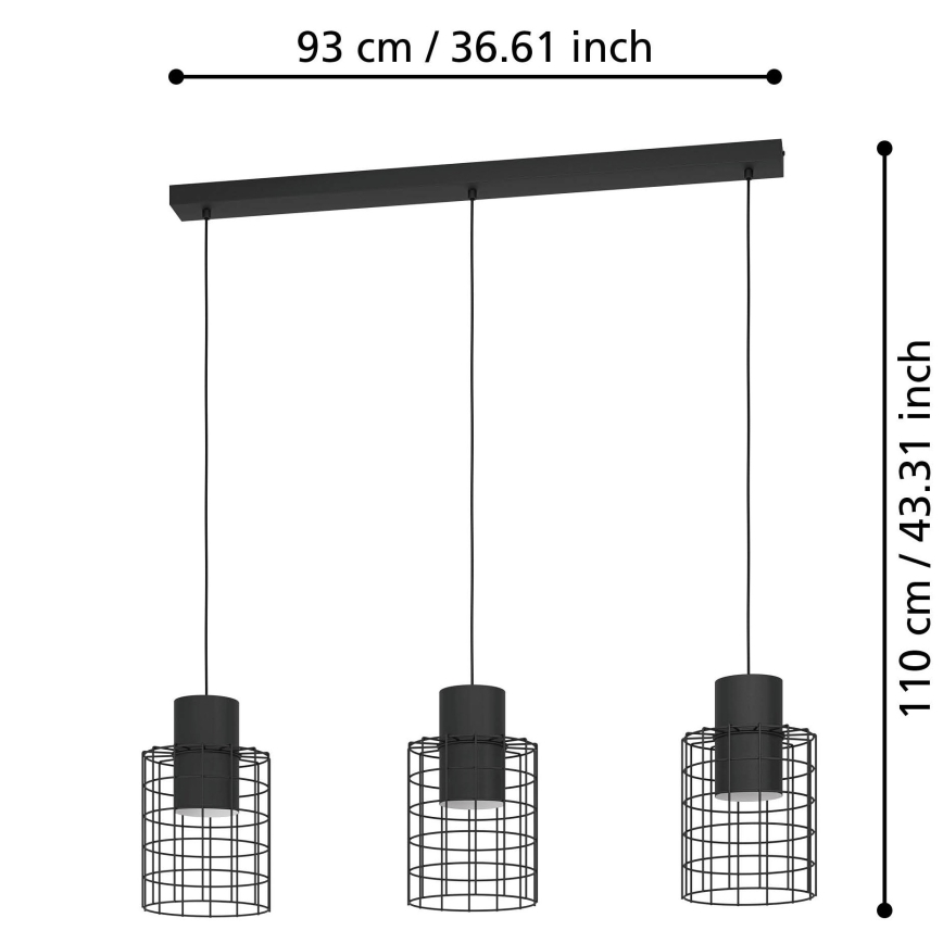 Eglo - Hanglamp aan een koord 3xE27/40W/230V zwart