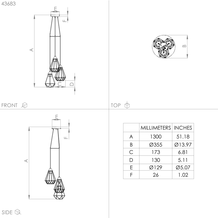 Eglo - Hanglamp aan een koord 3xE27/60W/230V
