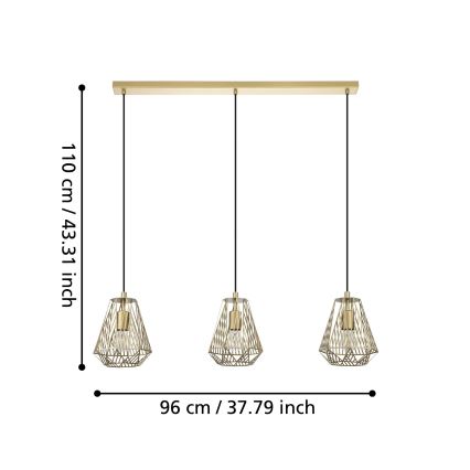 Eglo - Hanglamp aan een koord 3xE27/40W/230V goud