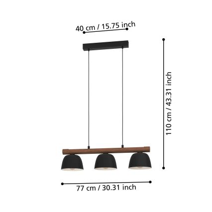 Eglo - Hanglamp aan een koord 3xE27/40W/230V