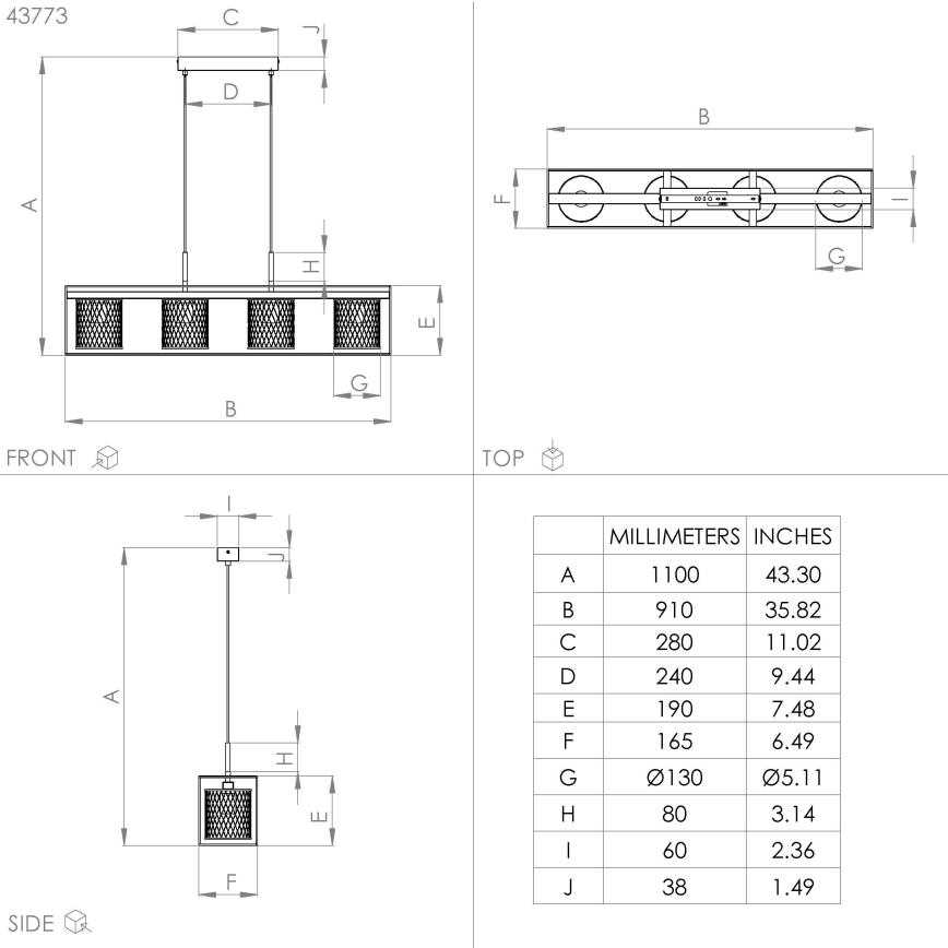 Eglo - Hanglamp aan kabel 4xE27/40W/230V