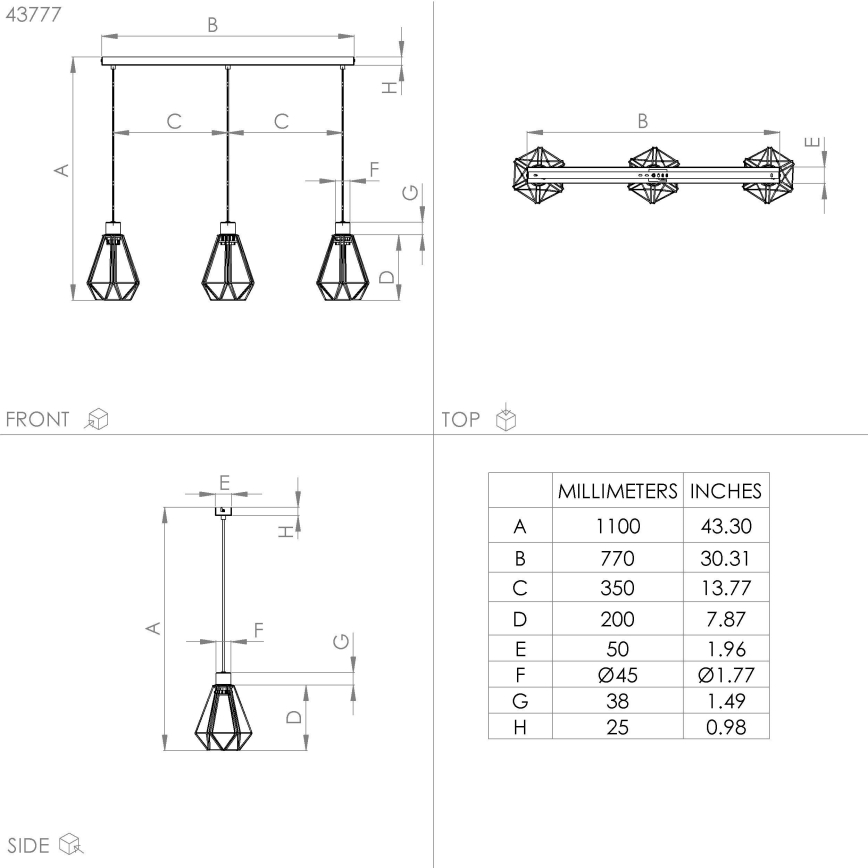 Eglo - Hanglamp aan kabel 3xE27/40W/230V