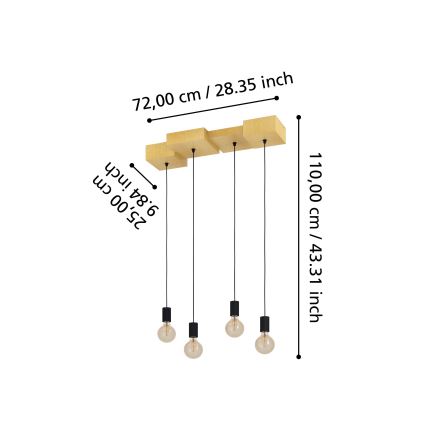 Eglo - Hanglamp aan een koord 4xE27/40W/230V