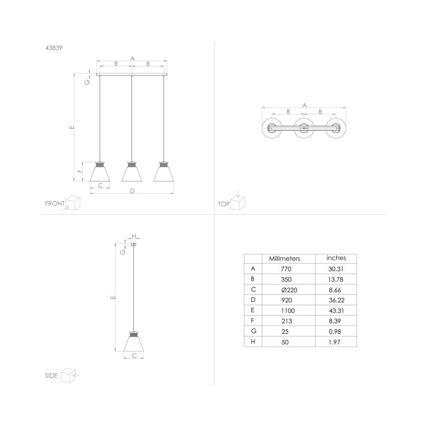 Eglo - Hanglamp aan kabel 3xE27/40W/230V