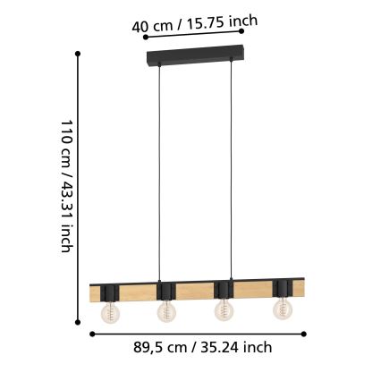 Eglo - Hanglamp aan een koord 4xE27/40W/230V