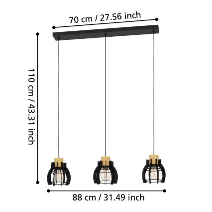 Eglo - Hanglamp aan een koord 3xE27/40W/230V