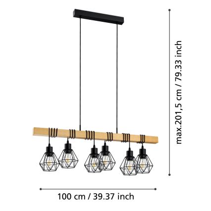 Eglo - Hanglamp aan een koord TOWNSHEND 6xE27/60W/230V