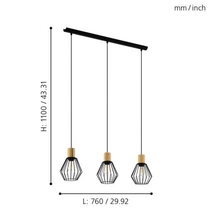 Eglo - Hanglamp aan een koord 3xE27/60W/230V