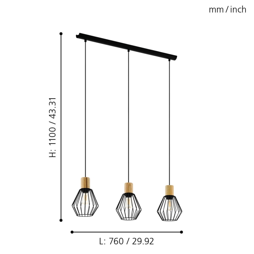 Eglo - Hanglamp aan een koord 3xE27/60W/230V