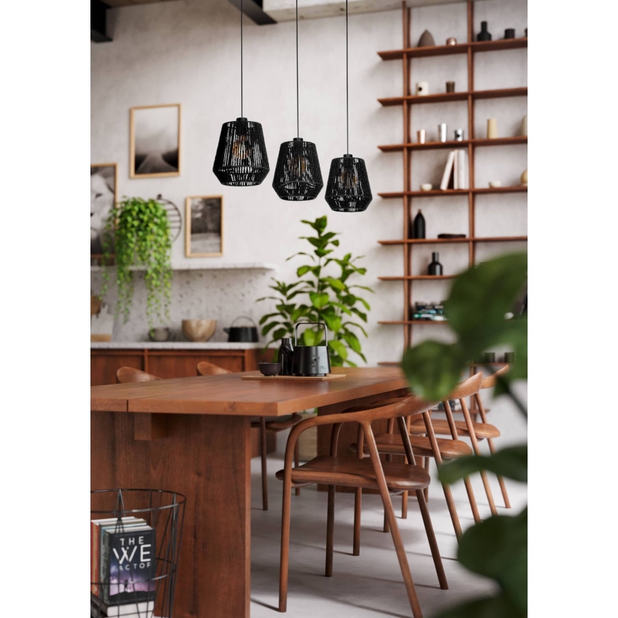 Eglo - Hanglamp aan een koord 3xE27/60W/230V zwart