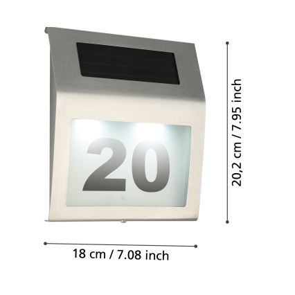 Eglo 48875 - LED Solar verlicht huisnummer LED/1,2W/1,2V 300 mAh IP44 mat chroom
